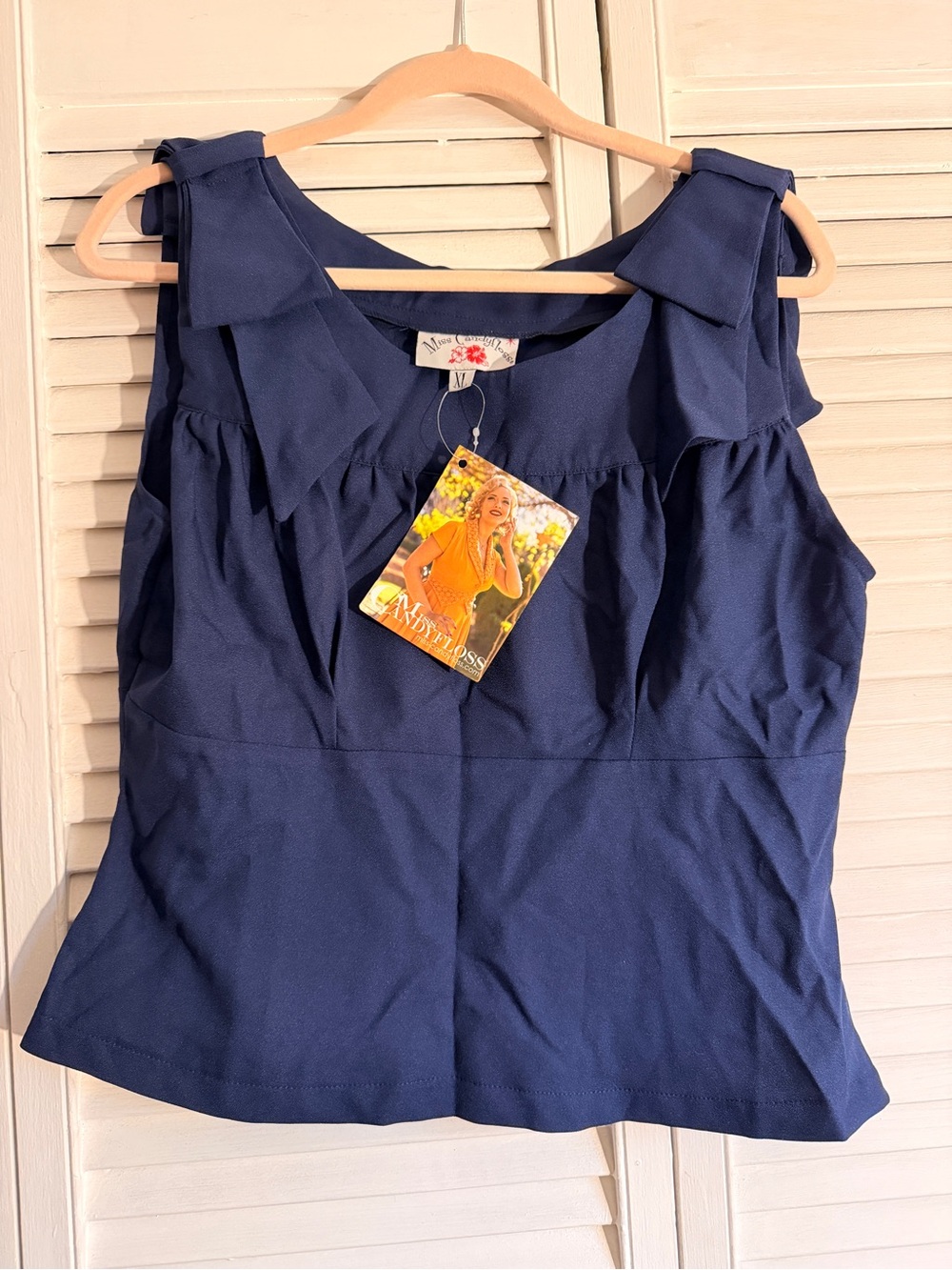 Navy Sleeveless Bow-Shoulder Top